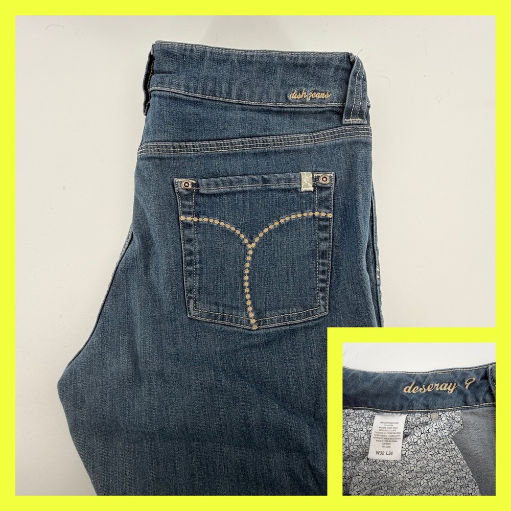 Dish Jeans Deseray Women's Size 9 Blue Denim Stretch Jeans‎ W32 L33.5 Bootcut